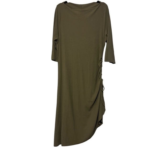 Torrid Midi Rib Asymmetrical Boat Neck 3/4 Sleeve Dress Olive Green size 2X - Picture 3 of 8